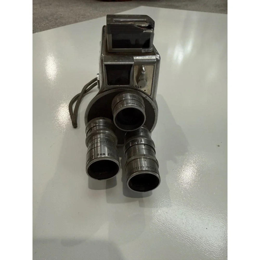 Vintage Keystone 8mm Movie Camera Triple Turret Elgeet Lenses Retro Film Prop